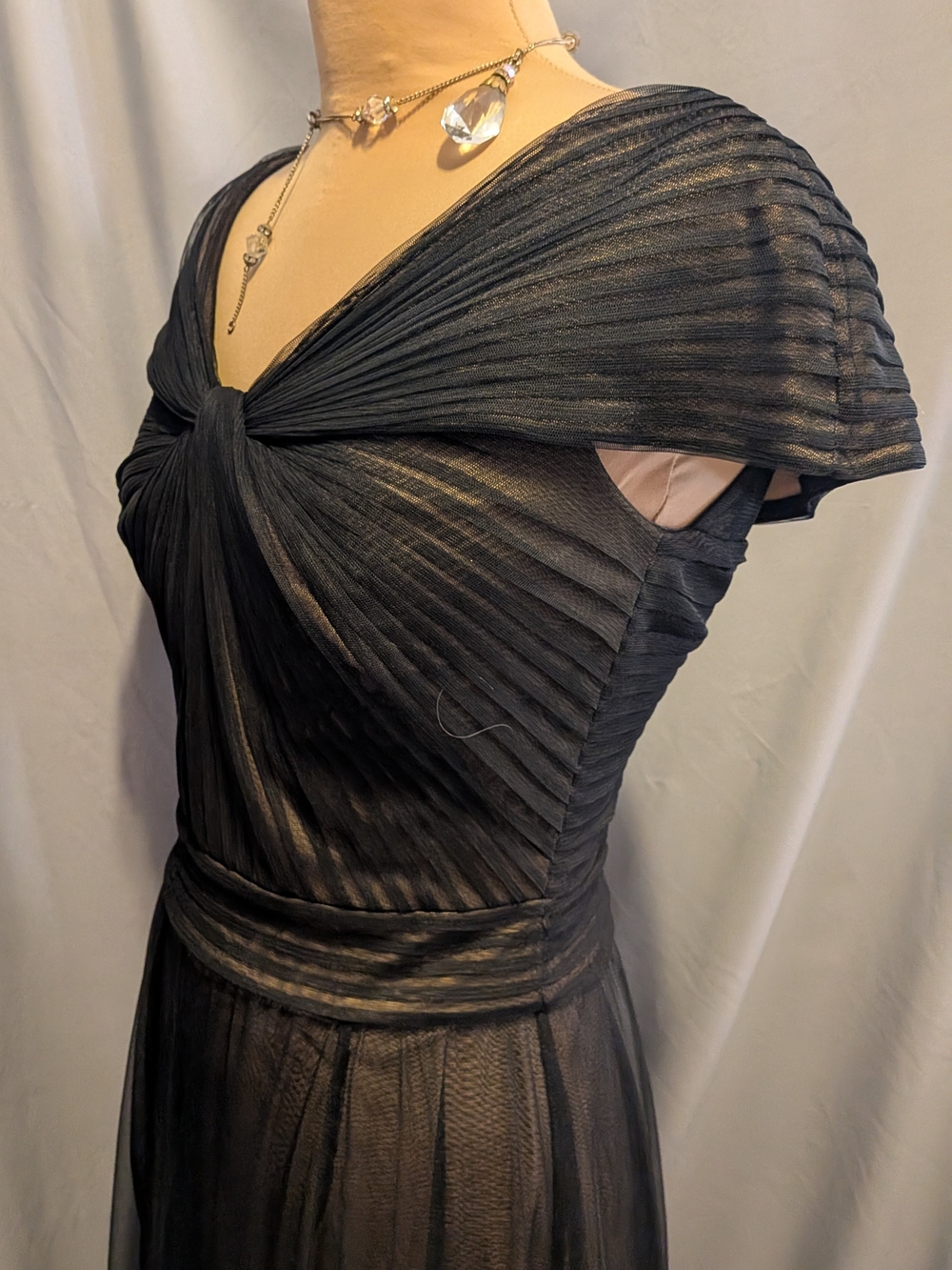 Tadashi Shoji Black Pleated Sheer Maxi Dress Size 4 - Picture 10 of 12